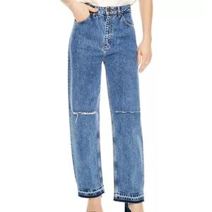 Sandro Fluffy Distressed Wide-Leg Jeans Size 36 (4)